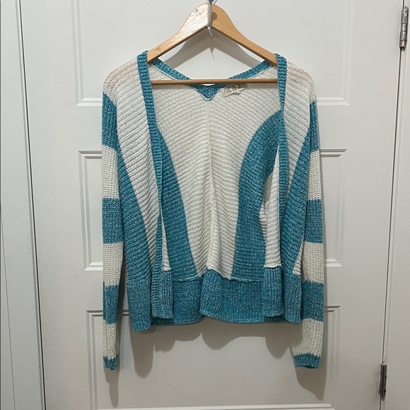 Pink Rose Sweaters - Pink Rose Teal and White Striped Cardigan